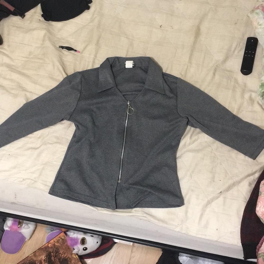 Gray almost long sleeve dress jacket